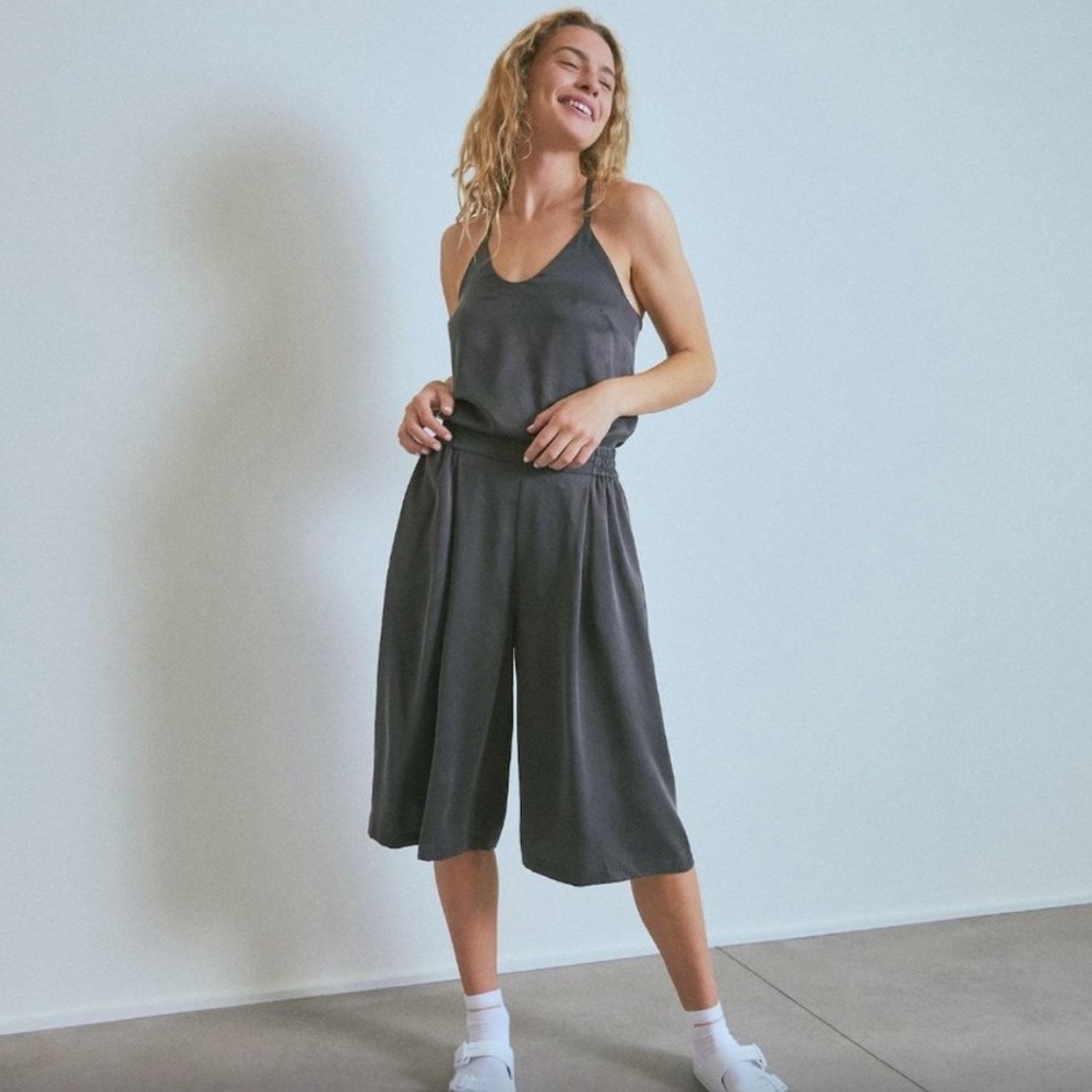 Lunya Washable Silk Wide Leg Crop Pant Set, sz L